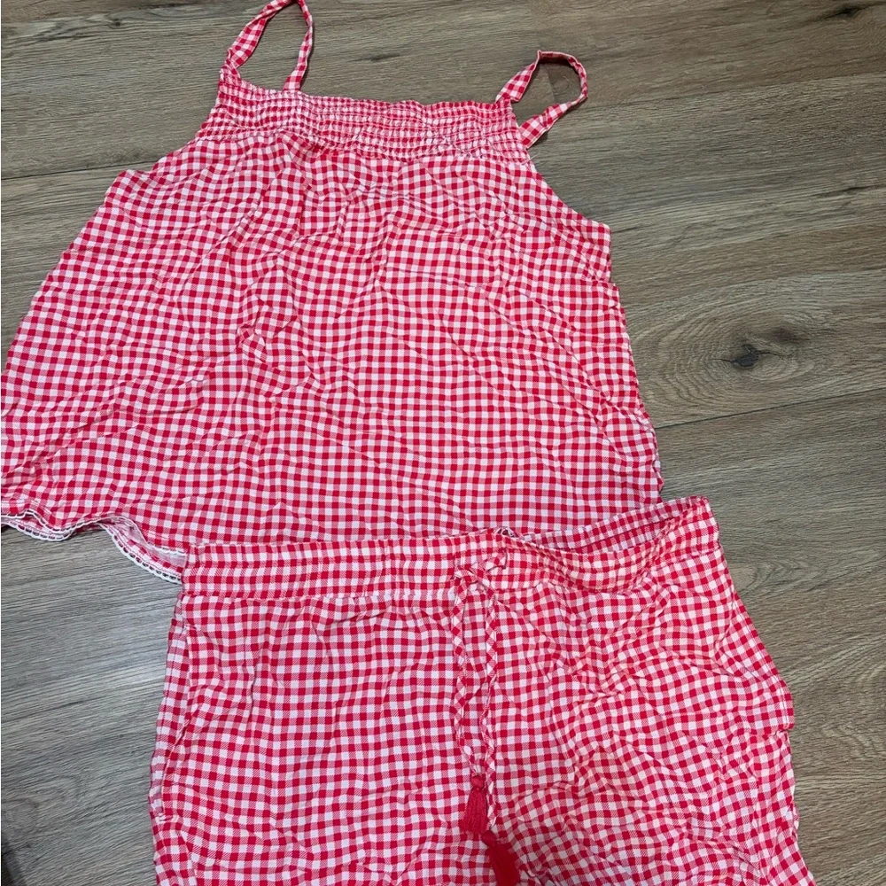 Red Gingham Girls' Pajama Set - Tank Top & Shorts